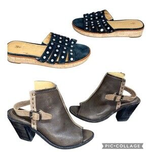 Frye & Co Izzy Artesian Mule Booties & Black Studded Low Platform Sandals Sz 6.5